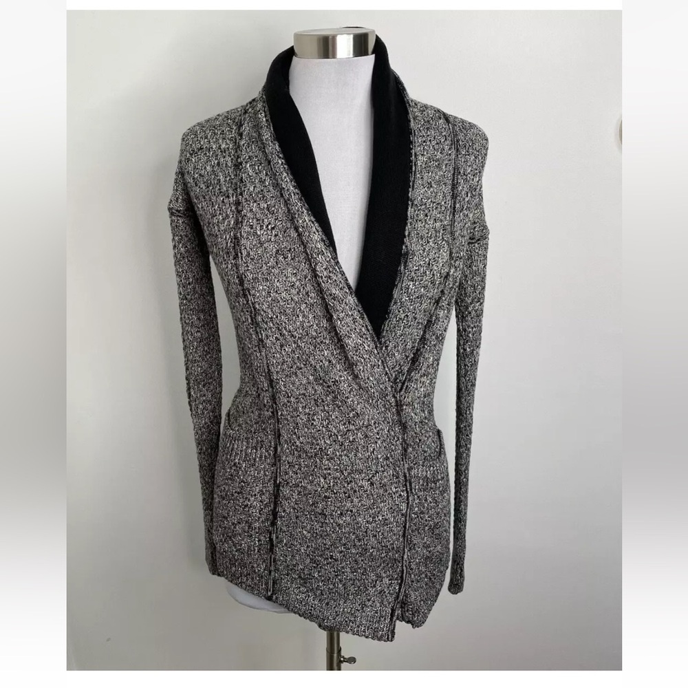 Lululemon Post Practice Cardi Ghost Black Cardigan Sweater Jacket Cotton Sz 2